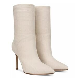 Veronica Beard Nash Croc Embossed Mid Calf Stiletto Bootie Leather Size 8.5 NWOB